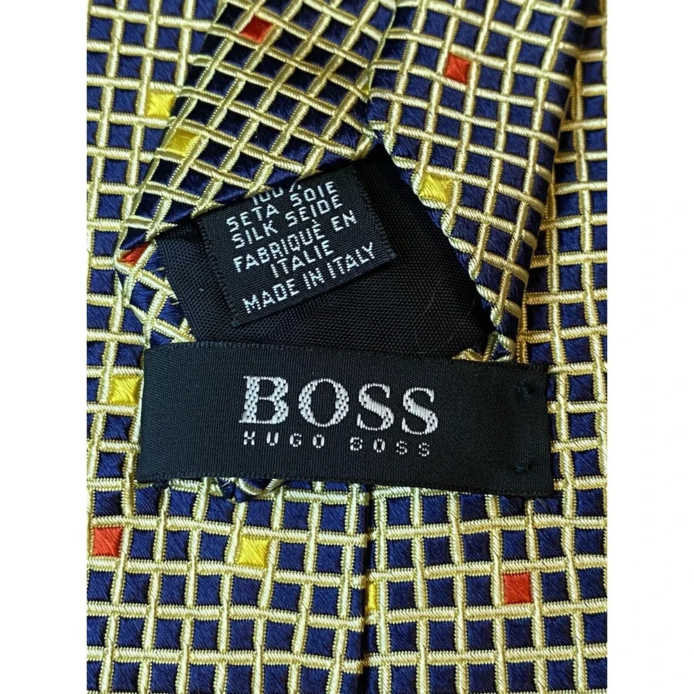 Boss Hugo Boss Men's Black/Gold/Red Geometric 100% Silk Neck Tie 55